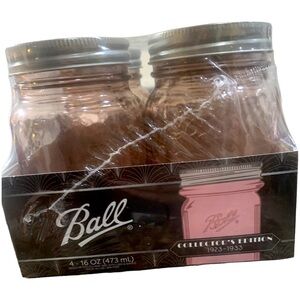 New Set of 4 Ball Rose Pink 16 oz Pint Glass Canning Jars Vintage Style 4 pack